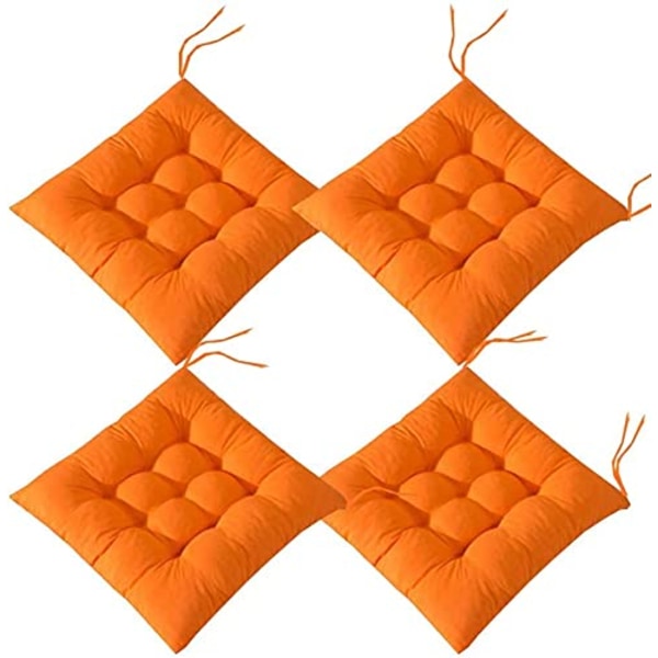 4 stk bløde stolpude, stolpude med bånd, stolpude spisestue til have terrasse køkken spisestue (40x40cm)D orange