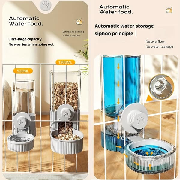 Automatisk foder- och vattendispenser för kanin marsvin hängande gravitation 1200 ml grå