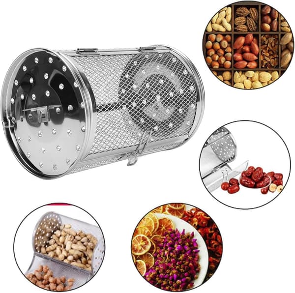 Roterende grillkurv i rustfrit stål, rotisserietromle 12x18 cm til kaffebønner, nødder, ovn