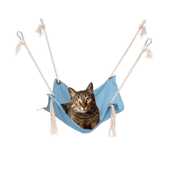 Katthängmatta, hängmatta för sällskapsdjur som andas, hängmatta för katt med metallkarbinhakar och tofsar, hängmatta för katt (ljusblå)