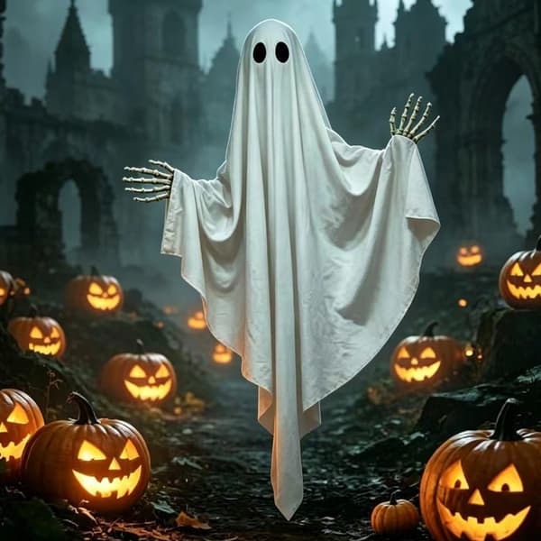 Kæmpe Halloween Spøgelsesdekoration til Udendørs Plænefest, Lysende Rekvisit med LED-kæde til Spøgelseshus Warm string lights