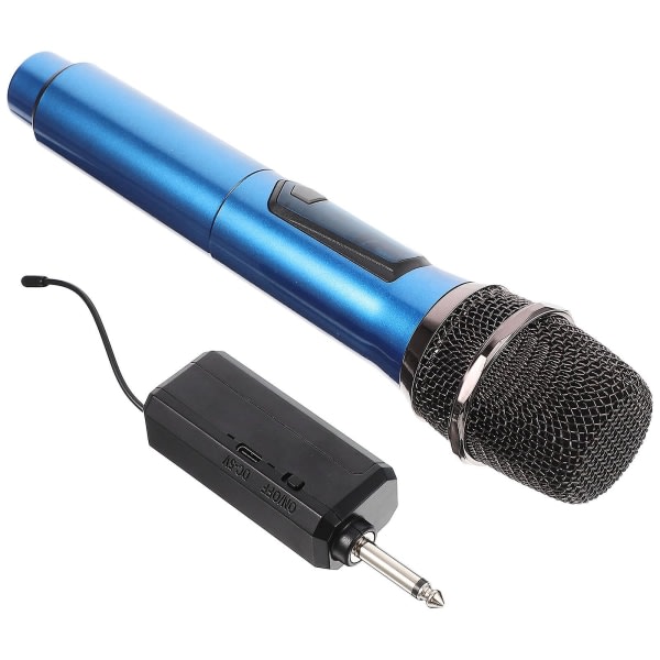 Set Trådlös Mikrofon Handhållen Sångmikrofon Trådlös Karaoke Musikmikrofon Blå 4X4X25cm