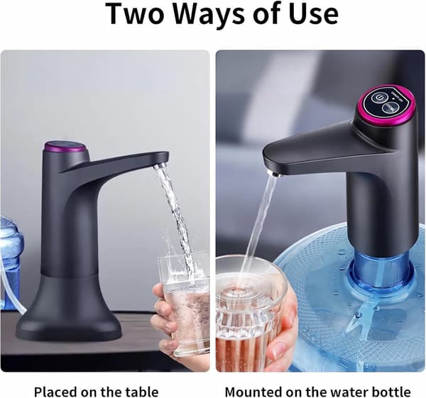 Vannflaskepumpe Elektrisk USB C Oppladbar Bærbar Vanndispenser black