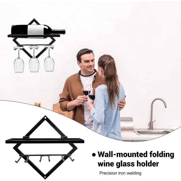 2st metall veggmonterad vinhållare Stemware glassställ med 3 stamglasholdere for hemkök Bardekor (svart)