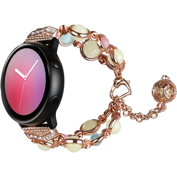 Beaded Fashion Band kompatibel med Samsung Galaxy Watch Active 2/Galaxy Watch, Elastik Beaded Night Luminous Agate Band för flickor, Rose Gold