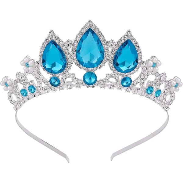 For Girls, Frozen Elsa Princess Crown Sapphire Blue Crystal Rhinestone Pearl