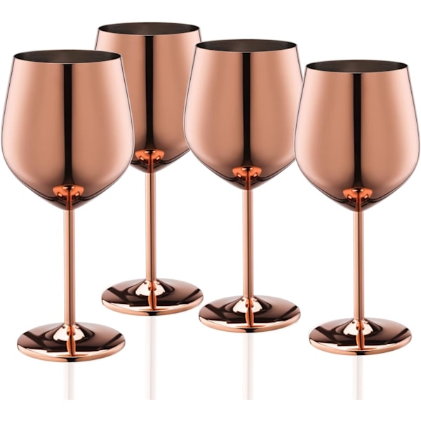 Vinglassett med 4, 53 cl Rustfritt Stål Vinglass, Knusesikkert & Bærbart Stilkglass i Metall for Utendørs, Reiser, Camping og P Rose Gold