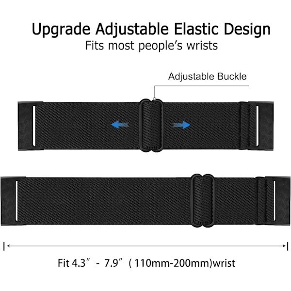 Strækbart rem kompatibelt med Fitbit Charge 3/4 - Justerbart elastisk erstatningsarmbånd - XF3 -