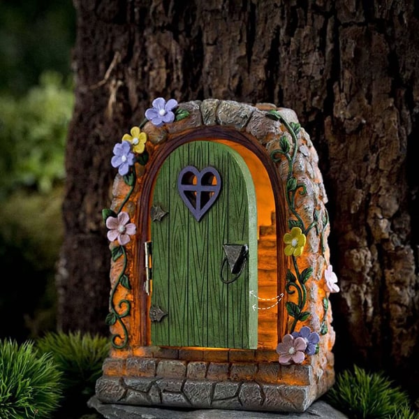 Miniatyr Fairy Gnome House Gate med solcelledrevne LED-lys