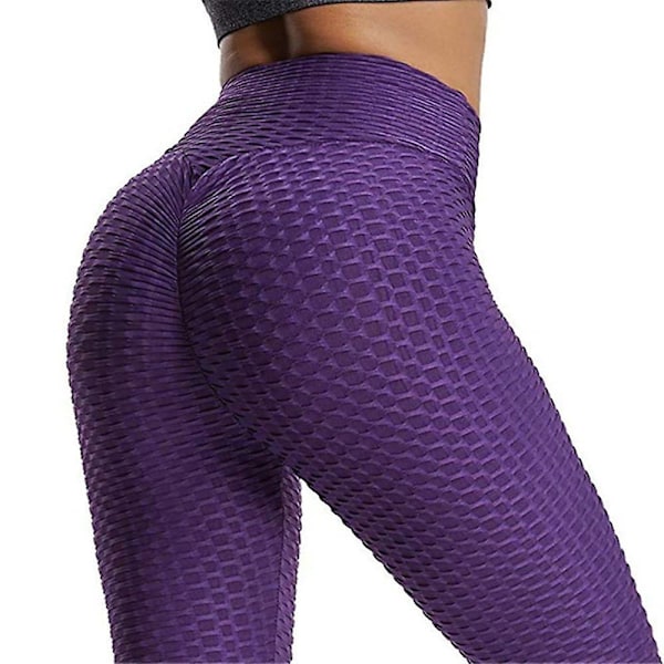 Dam Leggings Hög Midja Yoga Byxor Tiktok Scrunch Rumpa Jacquard Ruched Booty Tights Mage Kontroll Rumpa Lyft Grå Vit Svart Lila Fitn Lila Purple Purple L