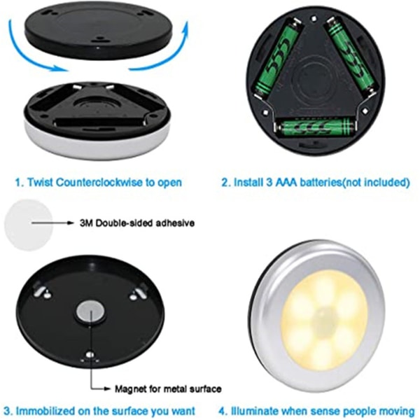 Rörelsesensor LED Nattljus Stick Anywhere Closet Stair Lights warm