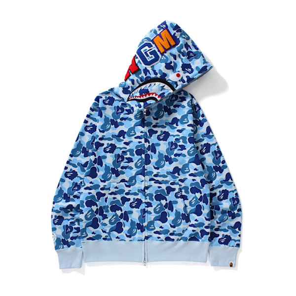 Ny Bape Hoodie Shark Mouth Ape Camo Print Bomuld Full Zip Jakke fo B xZ Blå Blå blå L