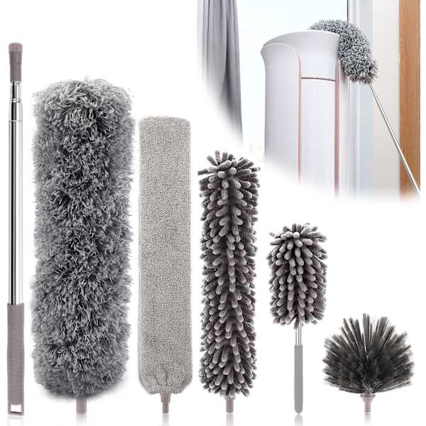 6-pack Teleskopisk Dammtorkare Varg Huvud 25-252cm Tvättbar Mikrofiber Spindelvävsborste för Tak, Möbler, Persienner-XF10-