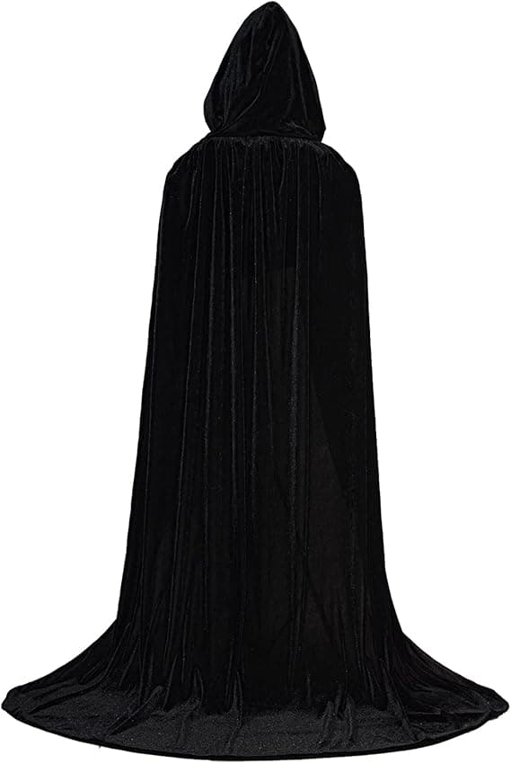 Kåpe med hette Unisex Full Lang Fløyel Kappe Heks Kappe med hette Raven Cospl-FF-