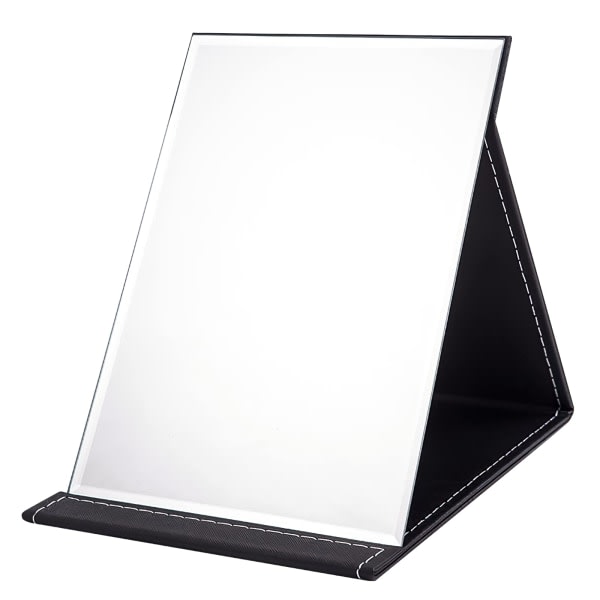 21x15 cm Bärbar hopfällbar spegel, Super HD Compact Makeup Spegel, Svart PU Läder Resespegel, Fristående Makeup Speglar