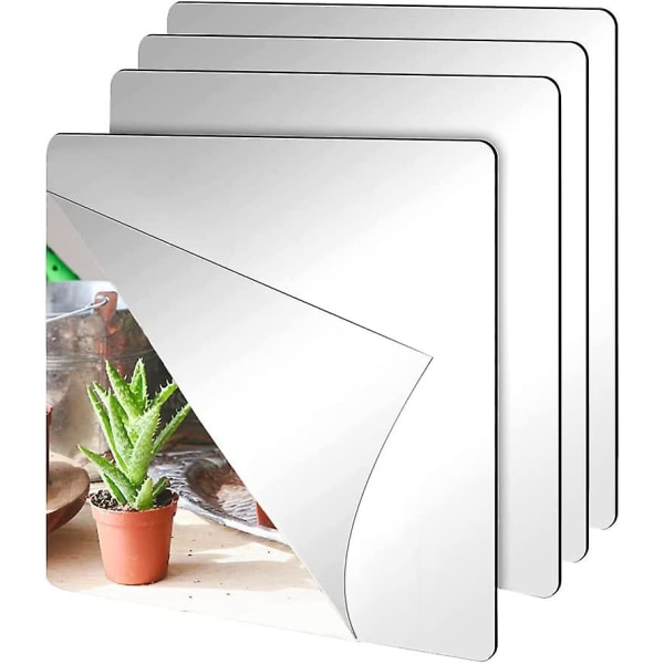 Selvklebende speil, 4 deler 20x20 Selvklebende speilfliser Selvklebende speilplater Ikke glass, plastmateriale, selvklebende dekorative