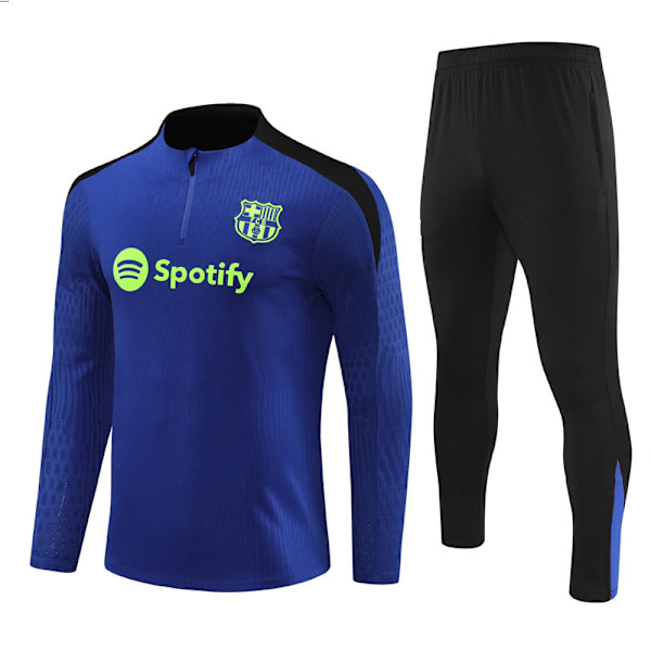 2425 Ny Barcelona langermet fotballdrakt med halv glidelås for voksne og barn Fancy blue Fancy blue Fancy blue Fancy blue XL