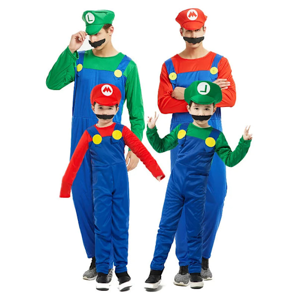 Mub- RS583 Børne ario Tøj Super ario Kostumer Halloween Cosplay Anime Kostume Forældre-barn Rollespil Kostume Mario Voksen Mænd Rød M Mario adult men Red