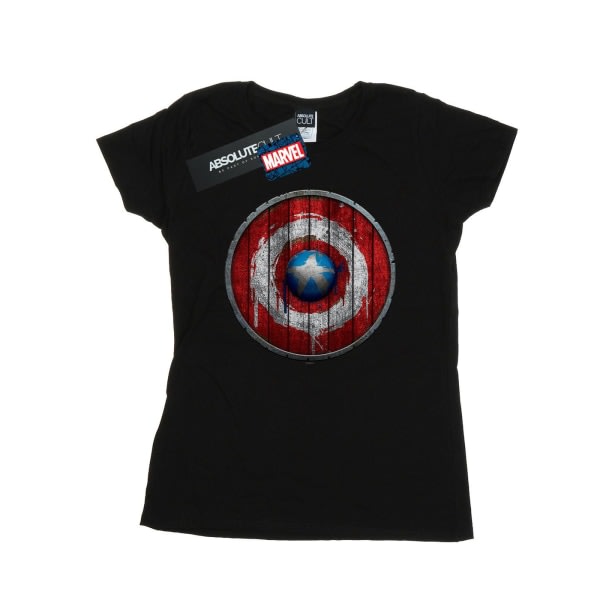 Marvel Womens/Ladies Captain America Wooden Shield Cotton T-Shi Black M