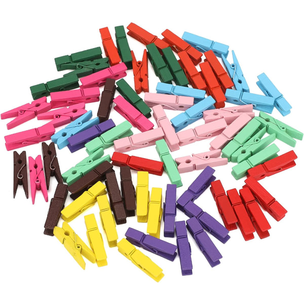 Mini farverige tøjklemmer i træ 3,5 cm - Sæt med 50 små træklemmer