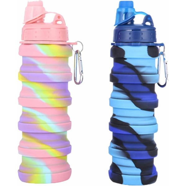 2 stk Silikone sammenklappelig vandflaske Genanvendelige bærbare sammenklappelige vandflasker BPA Safe and He