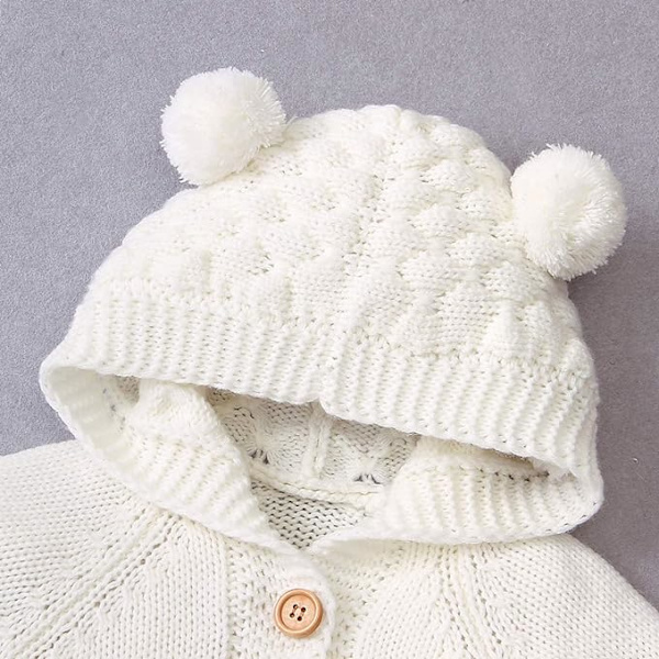 Nyfödd bebis öronhuva stickad sparkdräkt overall varmare snödräkt för pojkar flickor 80cm 80 cm Beige