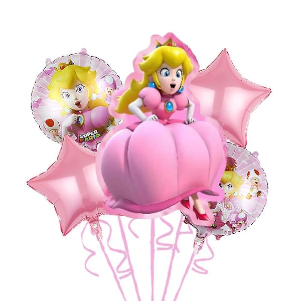 Super Mario Bros. sæt Prinsesse Peach ballon kostume festdekoration rosa dekorative fotorekvisitter fødselsdag baby shower 5pcs set-G