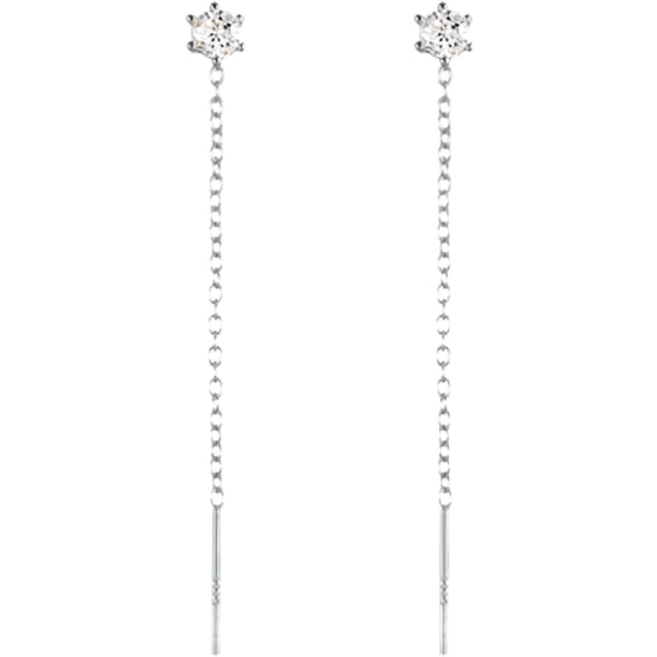 Örhängen för kvinnor, vita zirconia örhängen för kvinnor Elegant med Solitaire Tofs kedja, örhängen Sterling Silver 925 Dangle
