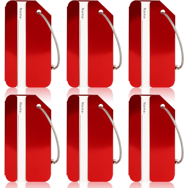 6-pack metallbagagelappar for resväskor, vanntäta resveskeetiketter for resväska, bagasjeetikett med navn-id-kort for Fam