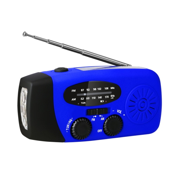 Solar Handvev Radio, Vev Solar Radio, Bærbar vejrradio med LED-fiklampa Blue