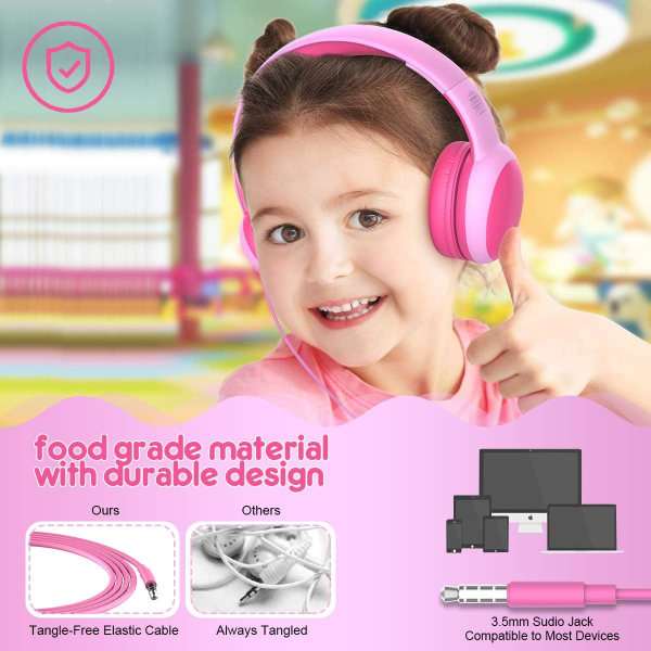Barnehodetelefoner med kabel, sammenleggbare hodetelefoner for barn