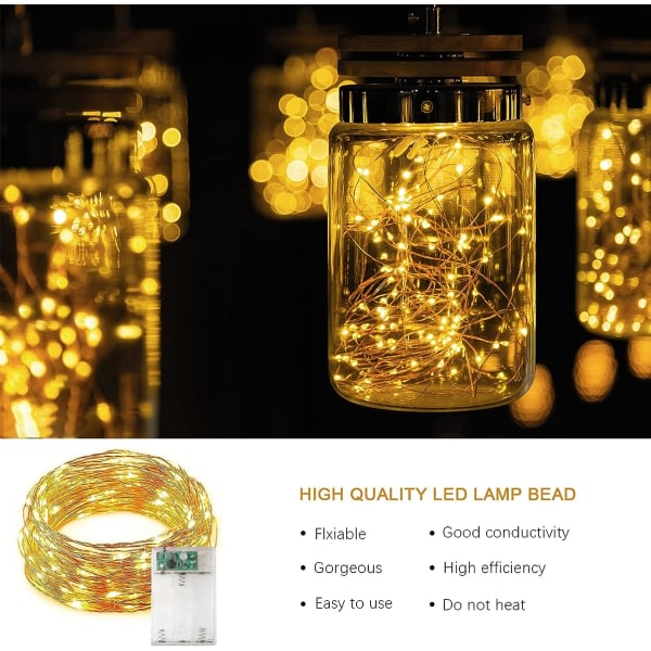 50 LED batteridrivna ljusslingor koppartrådsljus för bröllopsinredning, fest, jul, träddekoration (5M/varm vit)