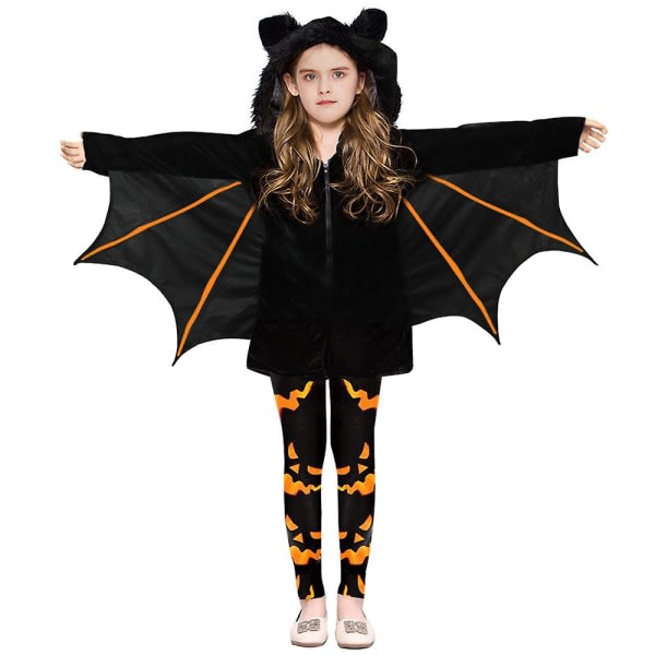 Børne-fleece-flagermusdragt Børn Fuzzy Flying Bat Suit Pumpkin Top Overtøj + Bukser Børn 110