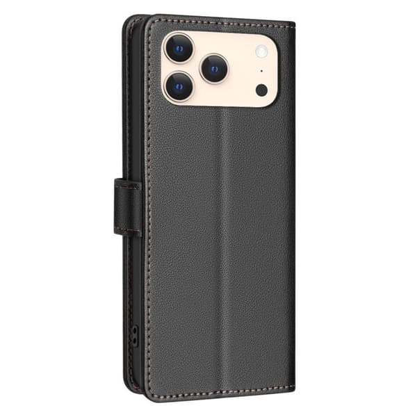 iPhone 17 Pro -nahkakotelo litsi-tekstuurilla ja RFID-varkaudenestolla Svart