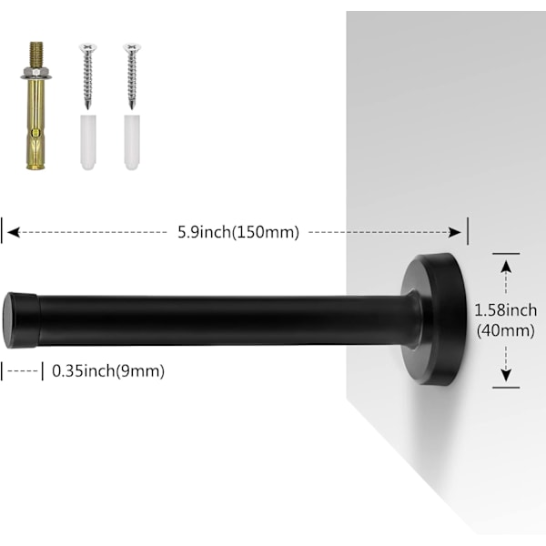 Ovipysäkkä 150 mm/6 tuuman pitkä musta ovipysäkkä seinäkiinnitys moderni ovipysäkkä kestävä ruostumaton teräs ovipysäkkä