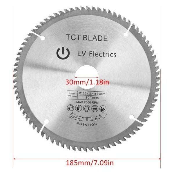 Cirkelsågblad 185 mm TCT Silver Roterande kapskiva för trä
