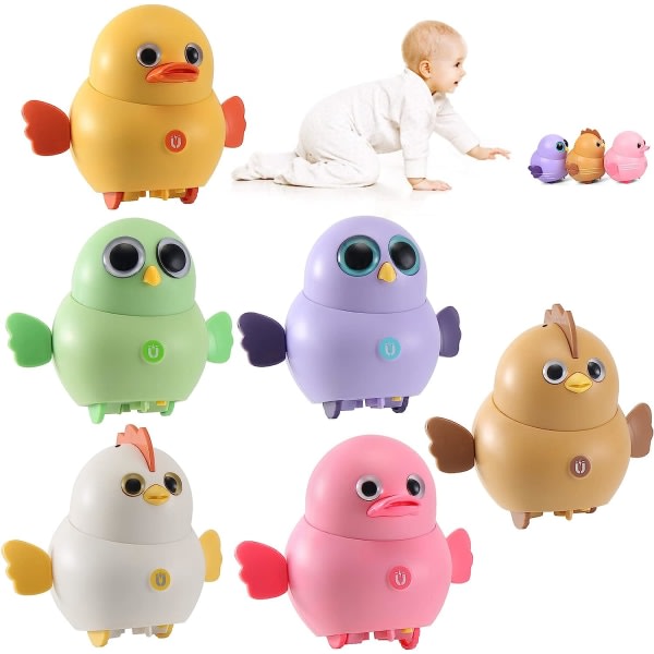 Elektroniskt sett Krypleksaker Baby, Gungvandringsdjur Laguggla, Anka, Kyckling med magnetiska leksakspresenter för småbarn, Barn (Set med 6)
