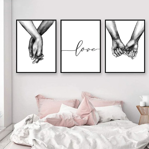 Uinnrammet 3-sett veggkunst minimalistisk maleri, kjærlighet hånd i hånd