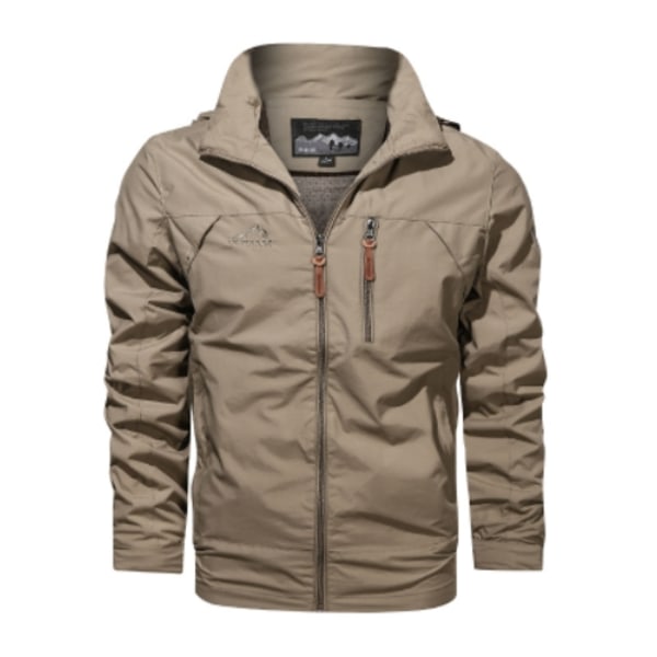 Herrejakke Casual Efterår Vinter Varm Vindjakke Fuld Lynlås Vindtæt Overtøj Modefrakke Khaki-XF1- Khaki M