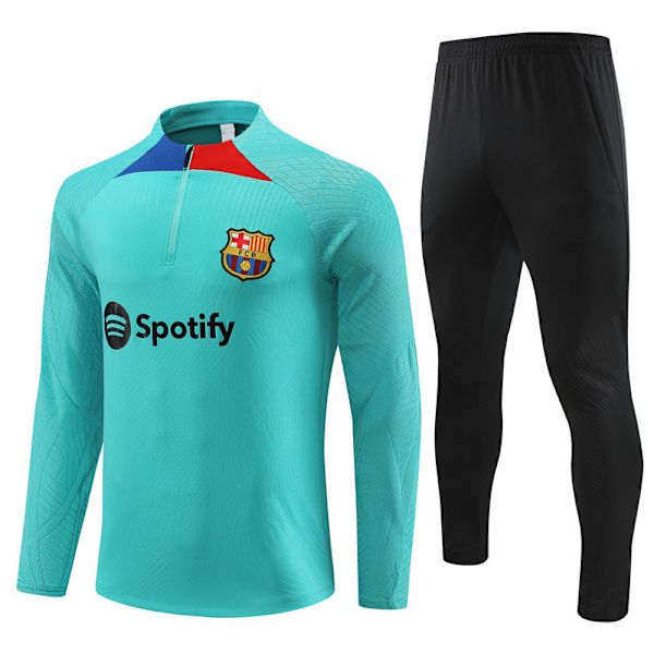 Barcelona Långärmad Halv Tracksuit för Vuxna Fotbollströja Träningsdräkt Långärmad Dräkt Ljusblå Säsong 23-24 light blue S