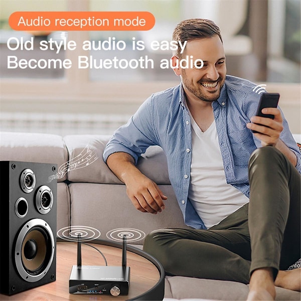 Bluetooth 5.3 vastaanotin lähetin stereo matala latenssi Aux 3,5 mm liitäntä optinen langaton musiikkiääni A grey