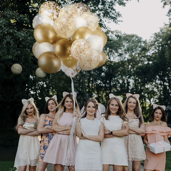 60-pak guld balloner + guld konfetti balloner med bånd | Guld Ballon | Guld Latex Balloner | Gyldne Balloner | Hvide og guld balloner 12 tommer