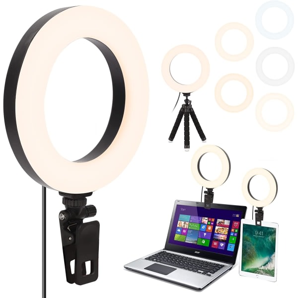 6" Led skrivebords-selfie-ringlys med stativstativ og klips