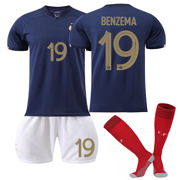 22-23 VM Frankrig Hjemme fodboldtrøje sæt W C 19# BENZEMA 19# BENZEMA 18
