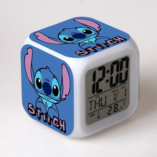 Stich väckarklocka för barn - Mini LED Anime väckarklocka - 7 färgglada förändringar, tid, temperatur, datum väckarklocka för barn inredning i sovrummet