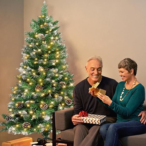 HENGMEI Kunstig Juletre, 150cm Ca 500 Tips Juledekorasjon Kjegler med Snøflak