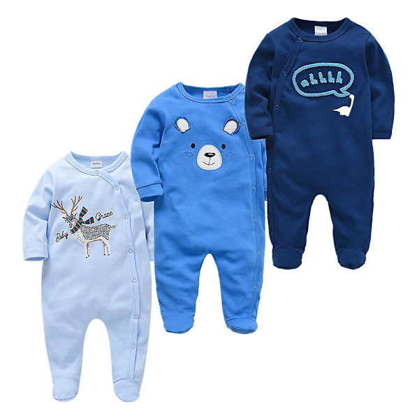 Våren Baby Pyjamas Flickor Pojkar Jumpsuit 176 % bomull Andas Mjuk Jumpsuit Marinblå Navy Blue 0-3M