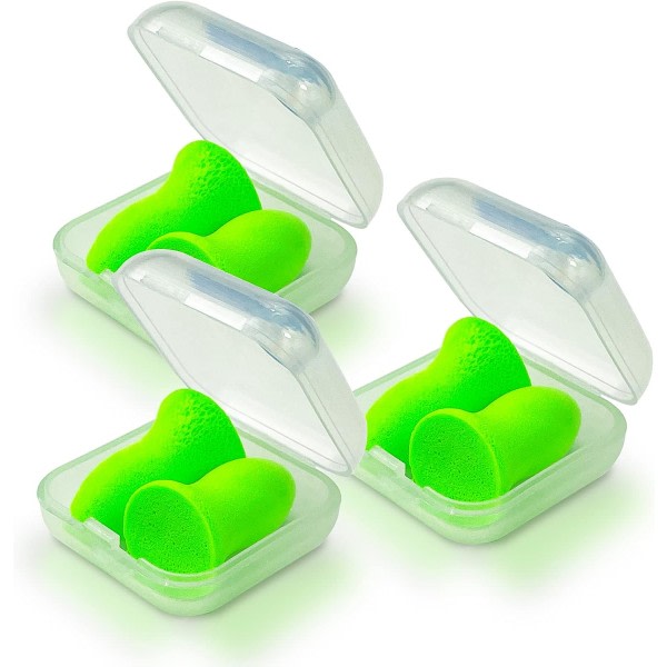 Återanvändbara komfortöronproppar, memory foam av polyuretan, öronkåpor 48,4dB Max NRR för resor, sömn, (grön, 3 par)