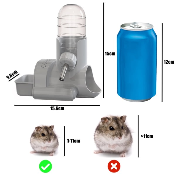Hamsterin vesipullo, 3 in 1 automaattinen pullonannostelija (harmaa)