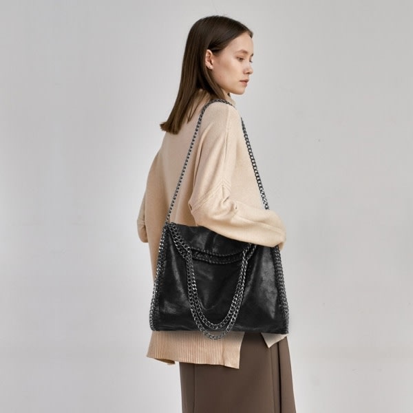 Axelväske dame med kæde luksuriøs håndtaske kæde blød taske crossbody taske dame håndtaske Sort-WELLNGS